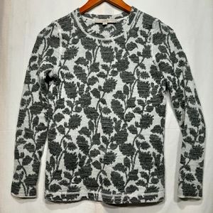 LOFT Petite XSP Grey & dark White Leafy Floral Knit Pull Over Light Sweater